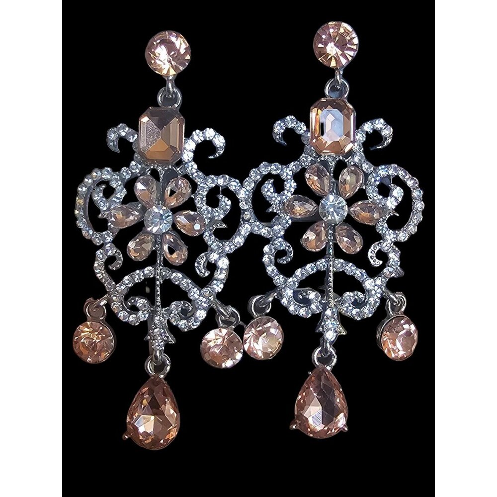 Pink/White Crystal Large Chandalier Earring